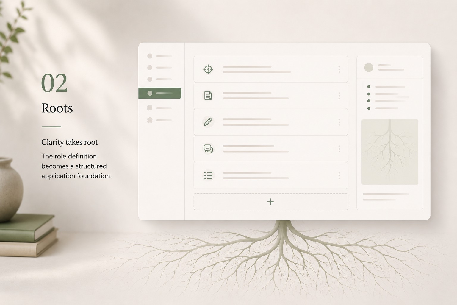 Roots stage showing the structured application foundation