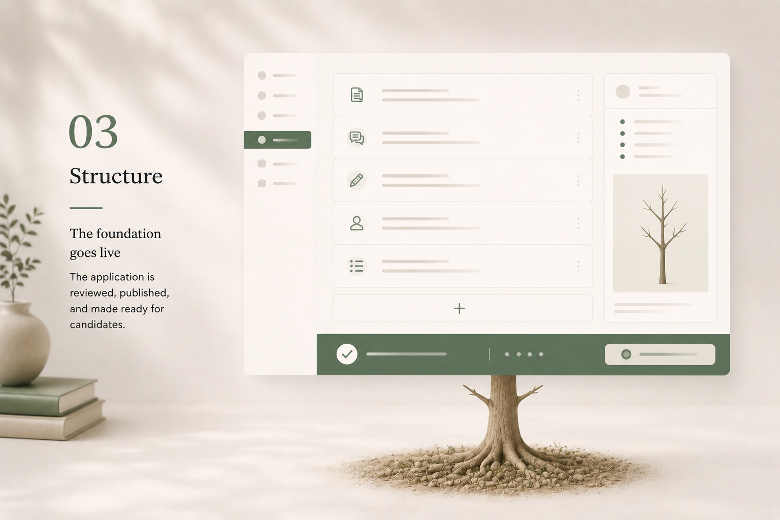Structure stage showing review and publish before the application goes live